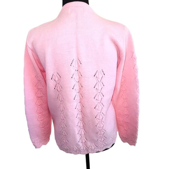Vintage Sidney Gould Pink Cable Knit Cardigan Sweater Crochet Preppy Cottage S - Picture 2 of 11